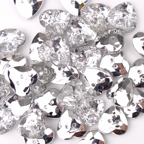 Diamant Hjerte Akryl - 10 mm Plast Knapp