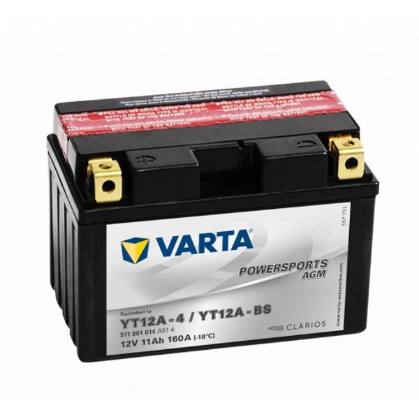 VARTA YT12A-BS AGM MC Batteri 12V 11AH 160CCA (150x88x105mm) +v